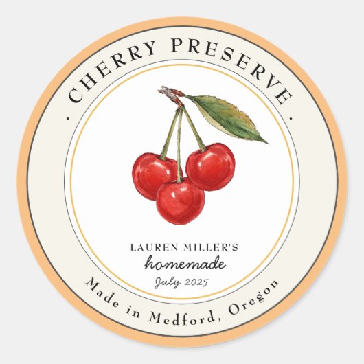 Cherry Preserve Jam potje Inblikken label (Voorkant)