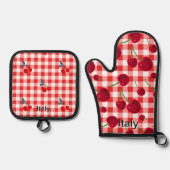 Cherry print pot holders - Italian kitchen  Ovenwant & Pannenlap Set (Voorkant)