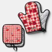 Cherry print pot holders - Italian kitchen  Ovenwant & Pannenlap Set (Voorkant / Achterkant)