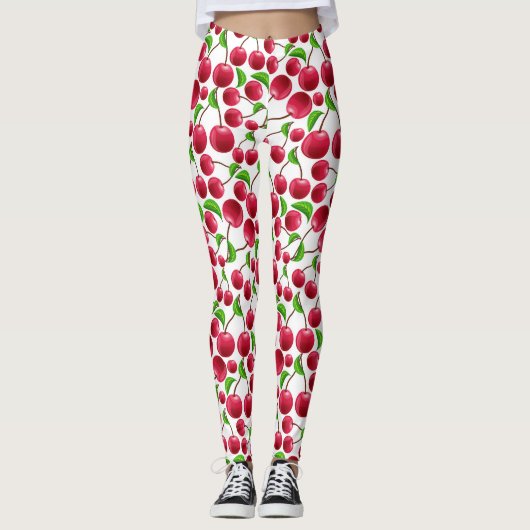 Cherry Print Retro Cherries Yoga Pilates Pants Leggings (Voorkant)