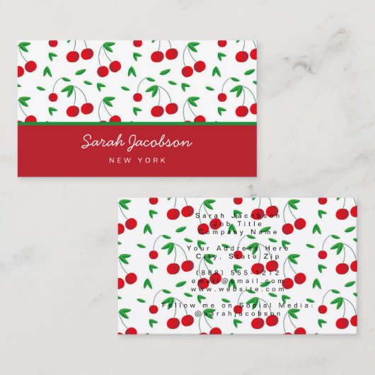 Cherry Print Retro Moderne luxe Visitekaartje (Voorkant / Achterkant)