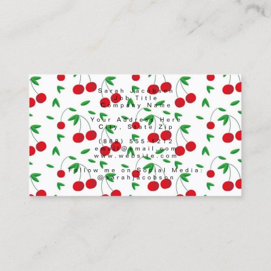 Cherry Print Retro Moderne luxe Visitekaartje (Achterkant)
