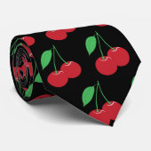 Cherry Print Zwart Stropdas (Opgerold)