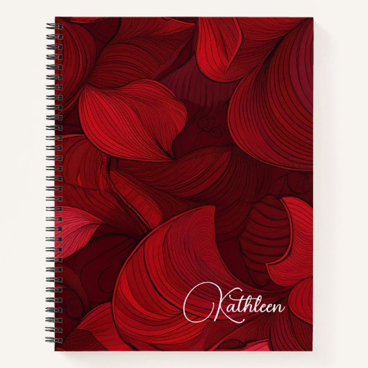 Cherry Red Abstract Leaf gepersonaliseerd Notitieboek (Voorkant)