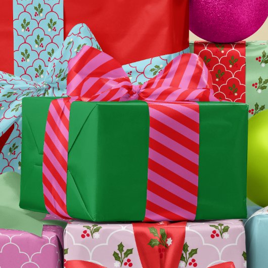 Cherry Red and Hot Pink Stripe Satijnen Lint