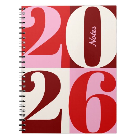Cherry Red and Pink Bold Year Color Block Notitieboek (Voorkant)
