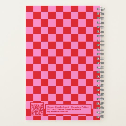 Cherry Red and Pink Checkerboard Deluxe Notebook Notitieboek (Achterkant)