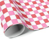Cherry Red and Pink Watercolor Checkerboard  Cadeaupapier (Rol Hoek)