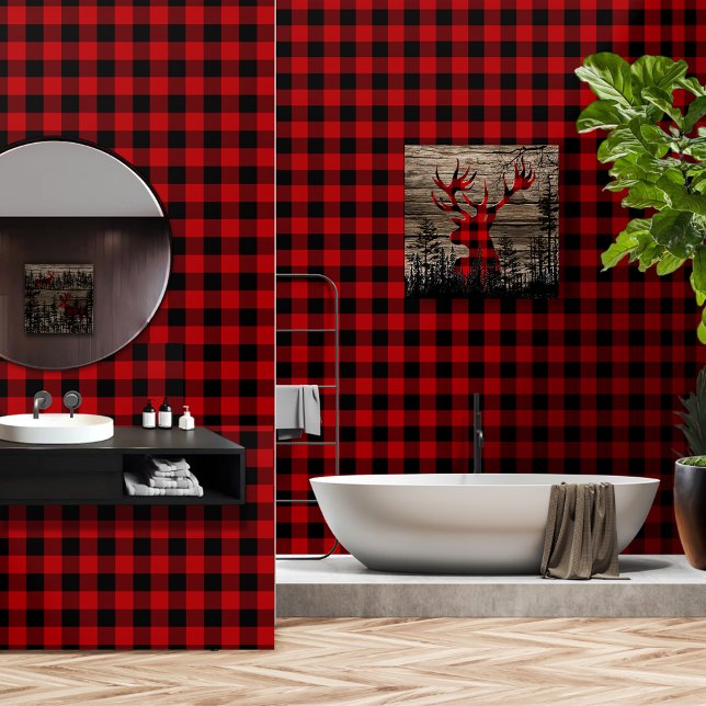 Cherry Red Black 3 Inch Lumberjack Buffalo Plaid Behang (Creator heeft geüpload)