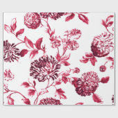 Cherry Red Botanische Floral Toile Cadeaupapier (Vlak)