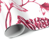 Cherry Red Botanische Floral Toile Cadeaupapier (Rol Hoek)