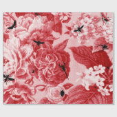 Cherry Red  Botanische Floral Toile Cadeaupapier (Vlak)