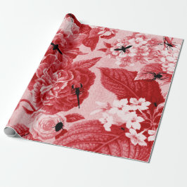 Cherry Red  Botanische Floral Toile Cadeaupapier
