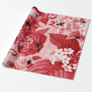 Cherry Red  Botanische Floral Toile Cadeaupapier