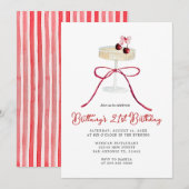 Cherry Red Bow Champagne 21st Birthday Invitation Kaart (Voorkant / Achterkant)