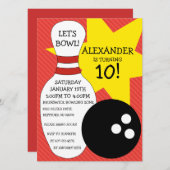 Cherry Red Bowling Bash Bowling Birthday Party Kaart (Voorkant / Achterkant)