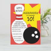 Cherry Red Bowling Bash Bowling Birthday Party Kaart (Staand voorkant)