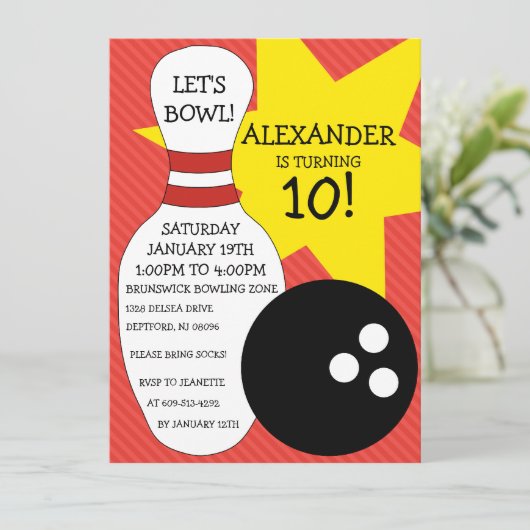 Cherry Red Bowling Bash Bowling Birthday Party Kaart (Staand voorkant)