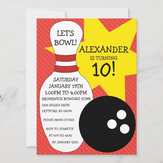 Cherry Red Bowling Bash Bowling Birthday Party Kaart (Voorkant)