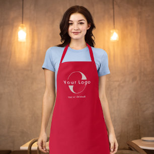Cherry red Business logo + tekst Bedrijfsmerk Long Schort