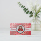 Cherry Red Cake Couture Glitzy Damask Cake Bakery Visitekaartje (Staand voorkant)