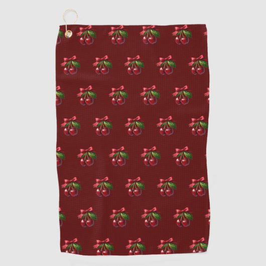 Cherry Red-Cherries met een boog Golfhanddoek (Voorkant)