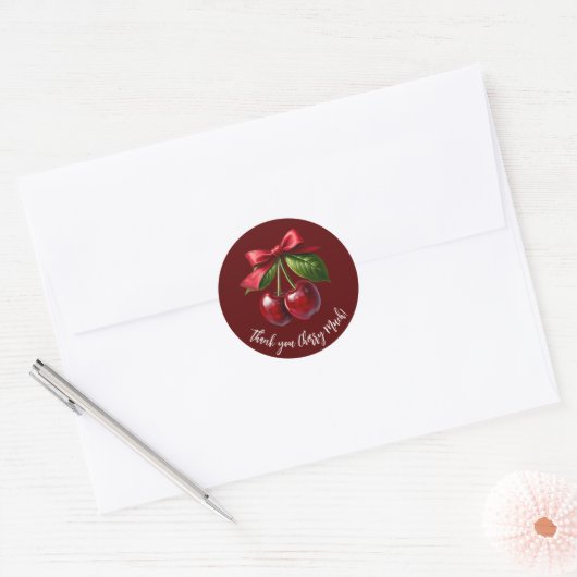 Cherry Red-Cherries met een boog Ronde Sticker (Envelop)