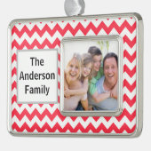 Cherry Red Chevron Verzilverd Omlijst Ornament (Links)