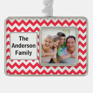 Cherry Red Chevron Verzilverd Omlijst Ornament