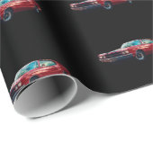 Cherry Red Chevy op zwart mattenpapier Cadeaupapier (Rol Hoek)