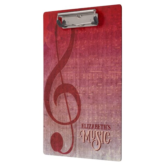 Cherry Red Clef Muziekblad gepersonaliseerd Klembord (Links)