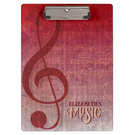 Cherry Red Clef Muziekblad gepersonaliseerd Klembord (Voorkant)