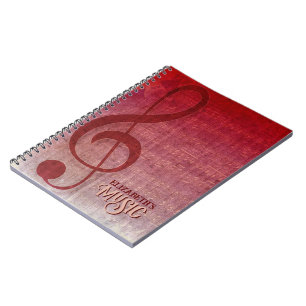 Cherry Red Clef Muziekblad gepersonaliseerd Notitieboek