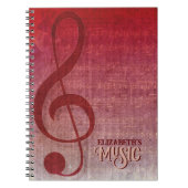 Cherry Red Clef Muziekblad gepersonaliseerd Notitieboek (Voorkant)