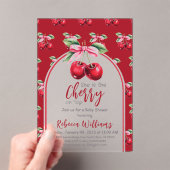 Cherry Red Coquette Bow Girl Baby shower Acryl Uitnodigingen (Insitu (Draagbaar))