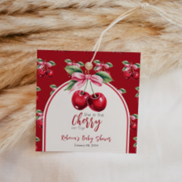 Cherry Red Coquette Bow Girl Baby shower Bedankjes Labels