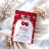 Cherry Red Coquette Bow Girl Baby shower Kaart