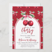 Cherry Red Coquette Bow Girl Baby shower Kaart (Voorkant)