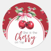Cherry Red Coquette Bow Girl Baby shower Ronde Sticker (Voorkant)
