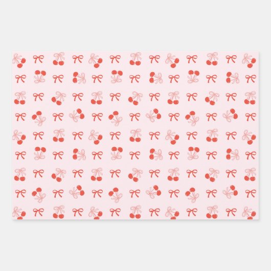 Cherry Red Coquette Bow Girly Wrapping Paper Set (Voorkant 3)
