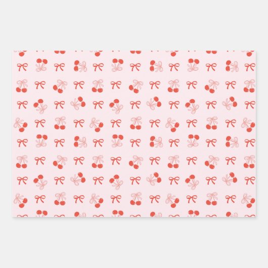 Cherry Red Coquette Bow Girly Wrapping Paper Set (Voorkant)