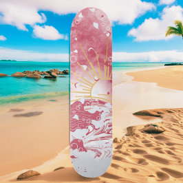 Cherry Red Crimson Gold Sunset Zon en Zee Persoonlijk Skateboard