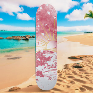 Cherry Red Crimson Gold Sunset Zon en Zee Persoonlijk Skateboard