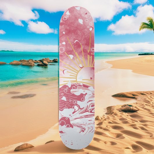 Cherry Red Crimson Gold Sunset Zon en Zee Persoonlijk Skateboard
