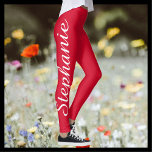 Cherry Red Custom Mode/Yoga Leggings met naam<br><div class="desc">Heldere kersen (of Valentijn) rode aangepaste mode/yoga-leggings! Gedrukte rand aan rand,  met jouw naam in groot wit manuscript omhoog één been! Gemakkelijk om voorbeeldtekst te veranderen of te schrappen. Alle rechten voorbehouden © 2016 Alan & Marcia Socolik.</div>