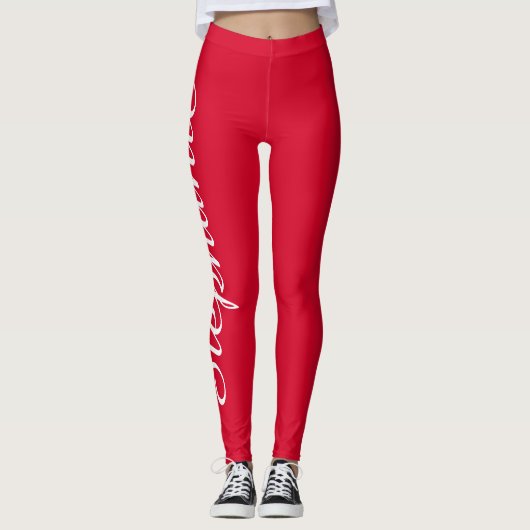 Cherry Red Custom Mode/Yoga Leggings met naam (Voorkant)