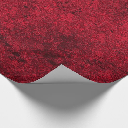 Cherry Red Distressed Gothic Damask Wrapping Paper Cadeaupapier (Hoek)