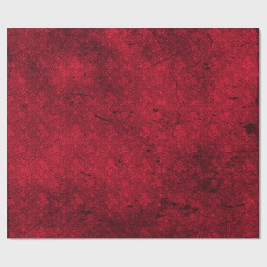 Cherry Red Distressed Gothic Damask Wrapping Paper Cadeaupapier (Vlak)