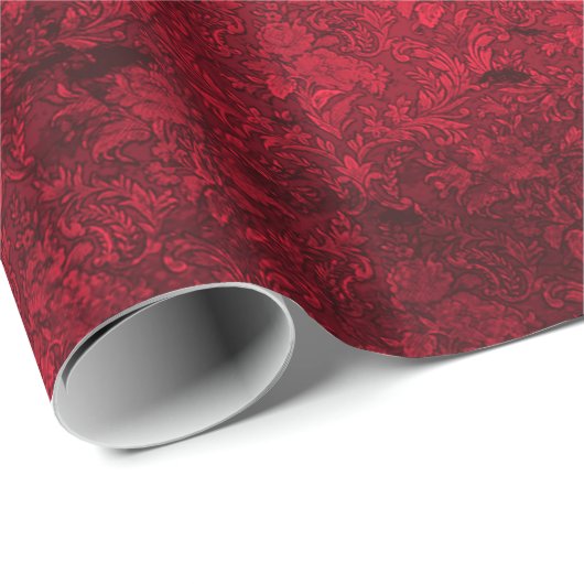 Cherry Red Distressed Gothic Damask Wrapping Paper Cadeaupapier (Rol Hoek)