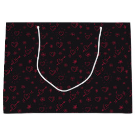 Cherry Red Doodle Flowers en Hearts Patterned Groot Cadeauzakje